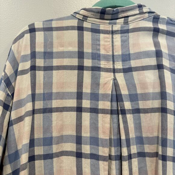 Johnny Was Top Button Up Floral Embroidered Boho Plaid Shirt Women sz Large - Picture 9 of 11